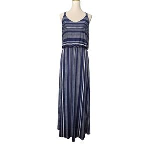 Nine Britton Rosa Knit Maxi Dress Navy White Stripe Sleeveless Elastic Waist L